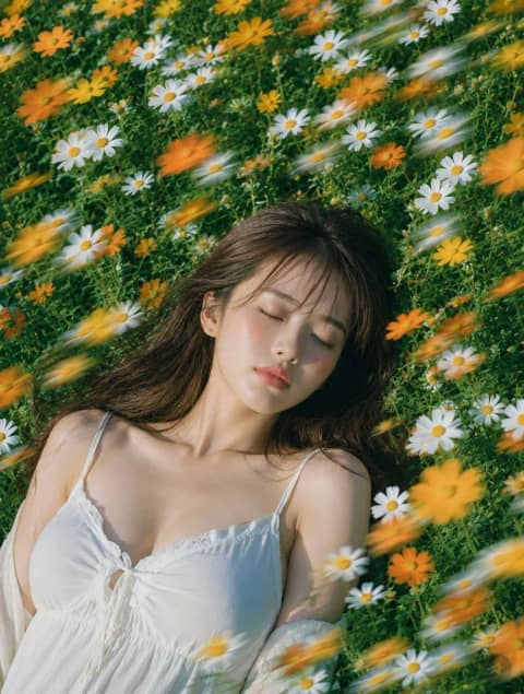 GPT 이미지 2 사례 #47 · 꽃밭에 부는 바람, 여름 인물 사진