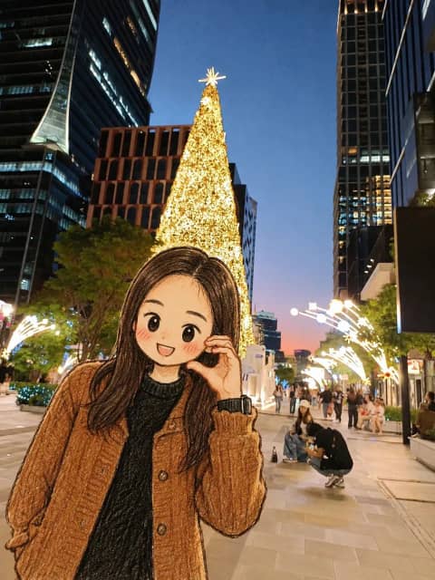 GPT 이미지 2 사례 #37 · 크리스마스 거리 풍경 치비 실사 배경 인물 사진