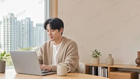 비롤 · 아침 햇살 드는 책상에서 노트북 작업