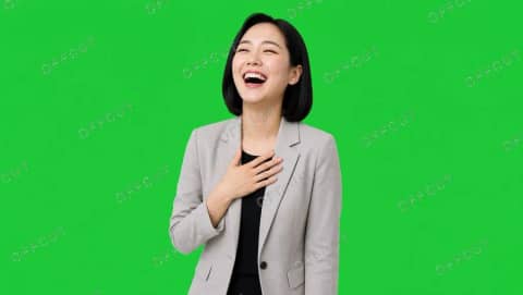 크게 웃는 여성 리액션 (그린스크린)
