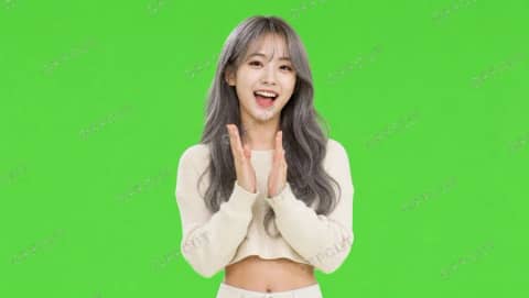 박수 치며 환호하는 여성 리액션 (그린스크린)